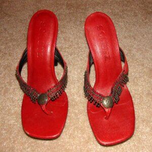 NWOB Vintage Schutz Leather Fringe Rhinestone Slide